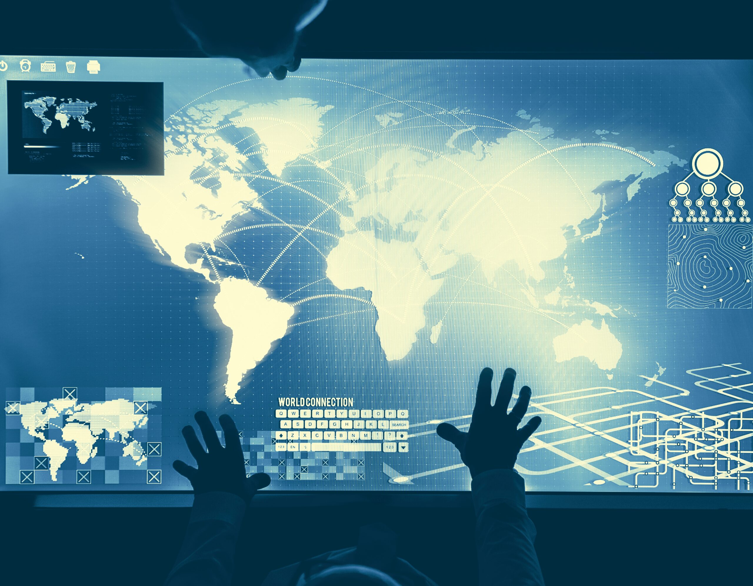 A glowing world map on a dark screen, representing Pilot's coverage from single neighborhoods to entire regions